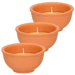 Foto van Citronella kaarsen in terracotta schaaltje - 8x - 11 branduren - citrusgeur - geurkaarsen