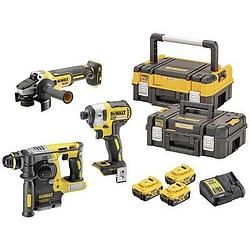 Foto van Dewalt dck305p3t-qw accu-slagmoersleutel, accu-boorhamer, haakse accuslijper 18 v 5.0 ah li-ion incl. accu, incl. 2 accus, incl. 3 accus, incl. lader