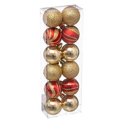 Foto van 12x stuks kerstballen mix goud/rood glans/mat/glitter kunststof 4 cm - kerstbal