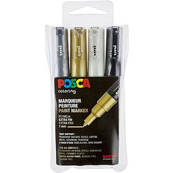 Foto van Posca paintmarker pc-1mc, etui met 4 stuks in geassorteerde metallic kleuren