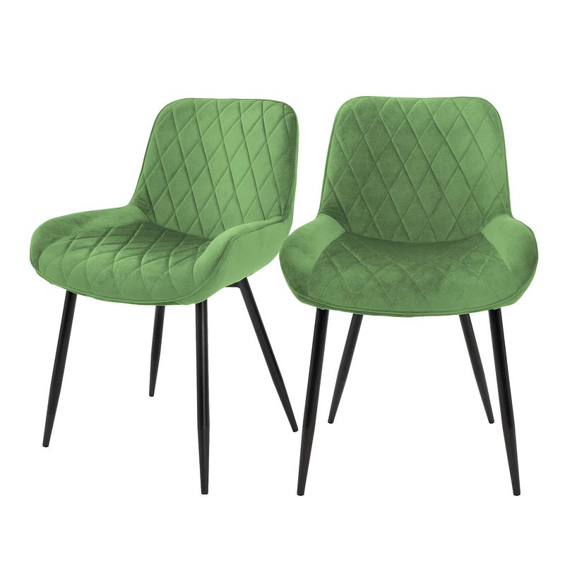 Foto van Eetkamerstoelen met rugleuning & armleuningen set van 2 groen fluwelen bekleding met metalen poten ml-design