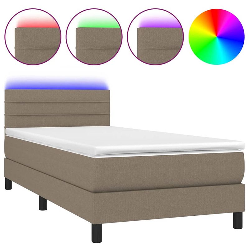 Foto van The living store boxspring bed - taupe - 203 x 80 x 78/88 cm - verstelbaar hoofdbord - led-verlichting - pocketvering