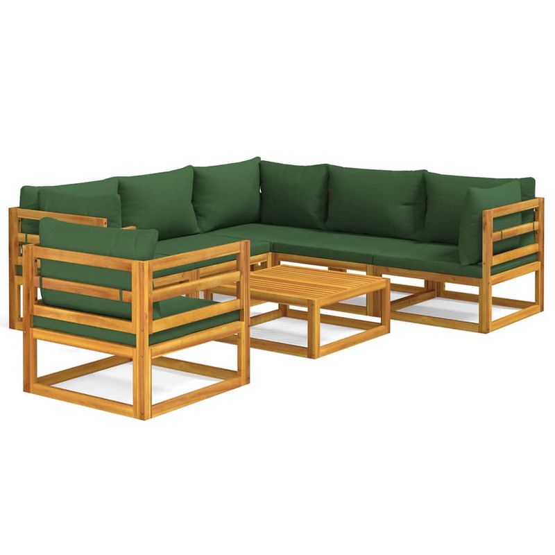 Foto van Vidaxl 7-delige loungeset met groene kussens massief hout