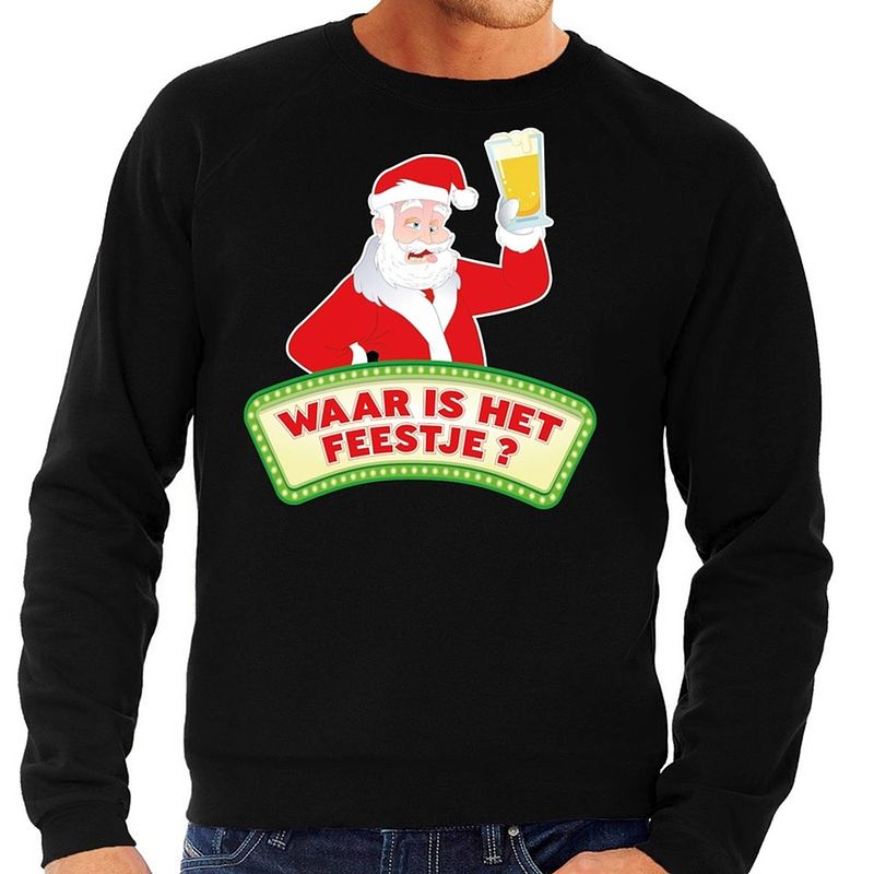 Foto van Foute kersttrui / sweater voor heren - zwart - dronken kerstman met biertje l (52)