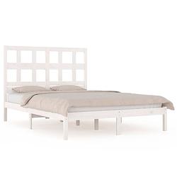 Foto van The living store bedframe - houten bedframe - 205.5 x 205.5 x 31 cm - kleur- wit - materiaal- massief grenenhout