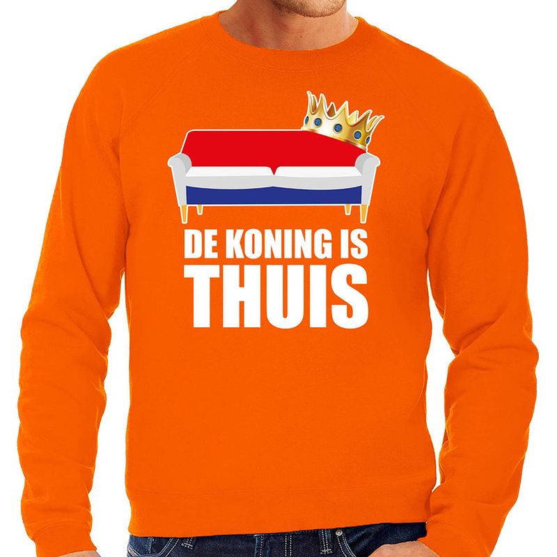 Foto van Woningsdag de koning is thuis sweaters / trui voor thuisblijvers tijdens koningsdag oranje heren l - feesttruien