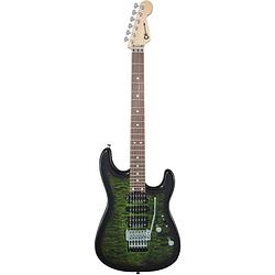 Foto van Charvel mj san dimas style 1 hsh fr pf qm pf transparent green burst elektrische gitaar met hardshell gigbag