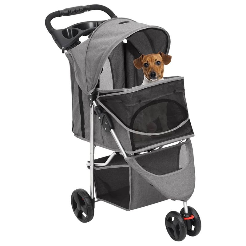 Foto van The living store hondenbuggy - grijs - opvouwbaar - 80 x 46 x 98 cm - 300d oxford stof - max - 15 kg