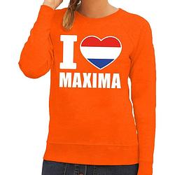 Foto van Oranje i love maxima sweater / trui dames - oranje koningsdag/ supporter kleding s