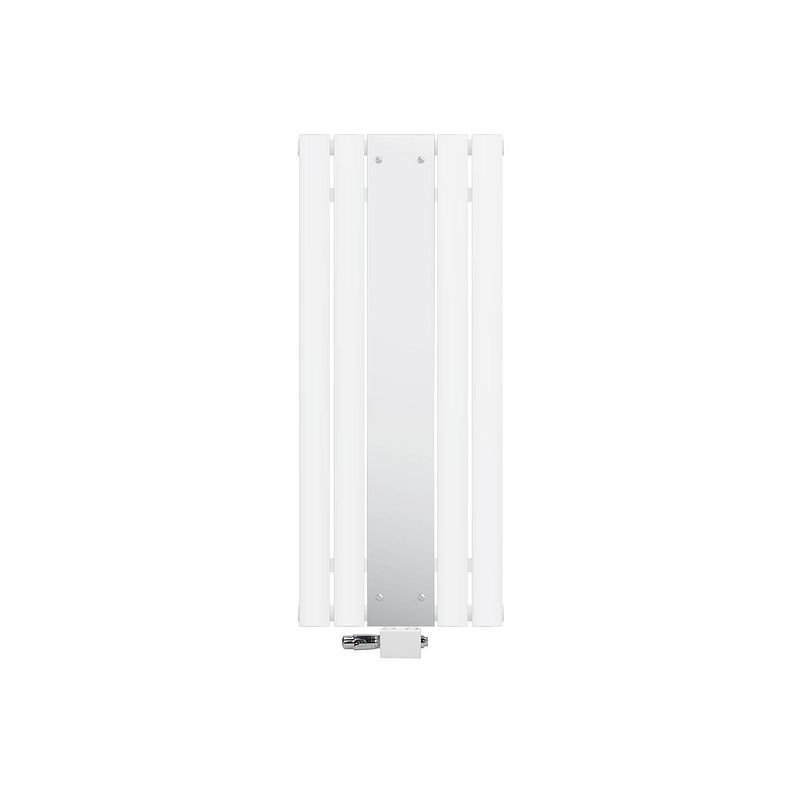 Foto van Platte badkamerradiator met spiegel en universele aansluitset 1200x450 mm wit ml-design