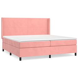 Foto van The living store boxspringbed - fluweel - 203 x 203 x 118/128 cm - roze - pocketvering