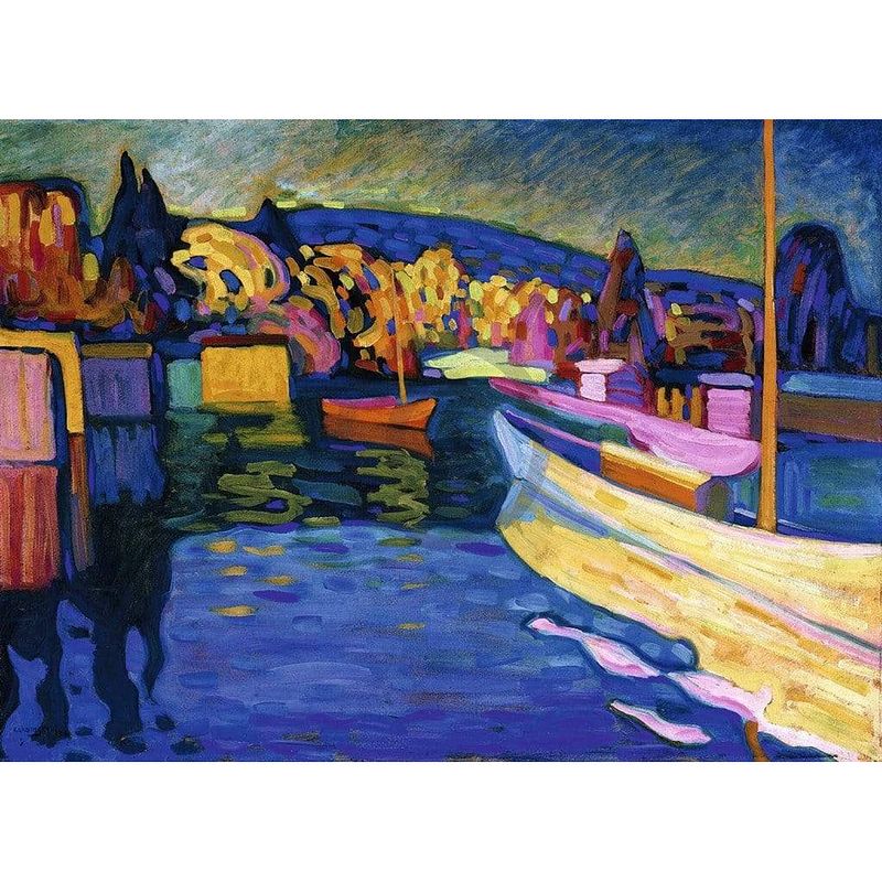 Foto van Wassily kandinsky - herbstlandschaft mit booten kunstdruk 80x60cm