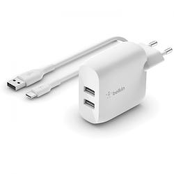 Foto van Belkin dual usb-a wall charger w/ 1m pvc a-c, 24w oplader wit