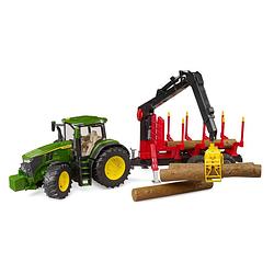Foto van Bruder bruder john deere tractor 7r 350 met houtbouw aanhanger en 4 boomstammen