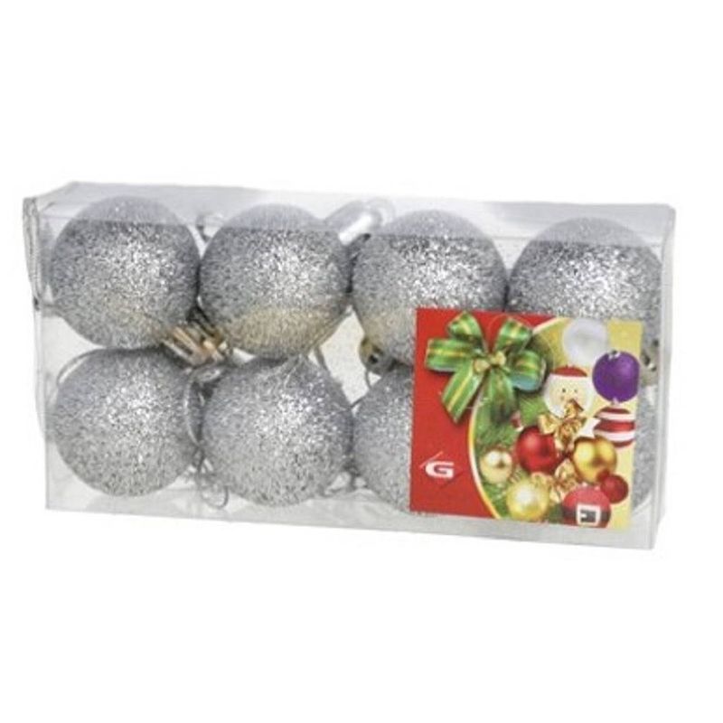 Foto van 8x stuks kerstballen zilver glitters kunststof 3 cm - kerstbal