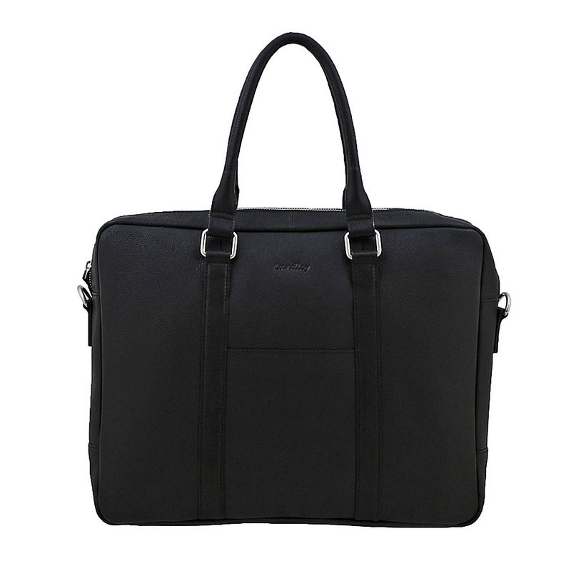 Foto van Landley leren unisex 15 inch laptoptas - 15,6 inch - dames en heren - leer - zwart