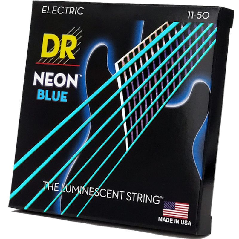 Foto van Dr strings nbe-11 hi-def neon blue 11-50 set snaren voor elektrische gitaar