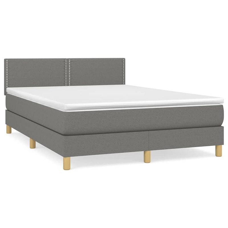 Foto van The living store boxspringbed - pocketvering - middelhard - donkergrijs - 203x144x78/88 cm - inclusief matras en