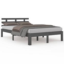 Foto van The living store houten bedframe - grijs - 150 x 200 cm - massief grenenhout