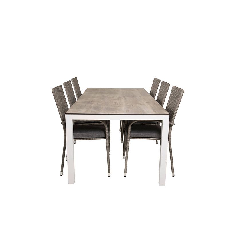 Foto van Llama tuinmeubelset tafel 100x205cm en 6 stoel anna grijs, gebroken wit.