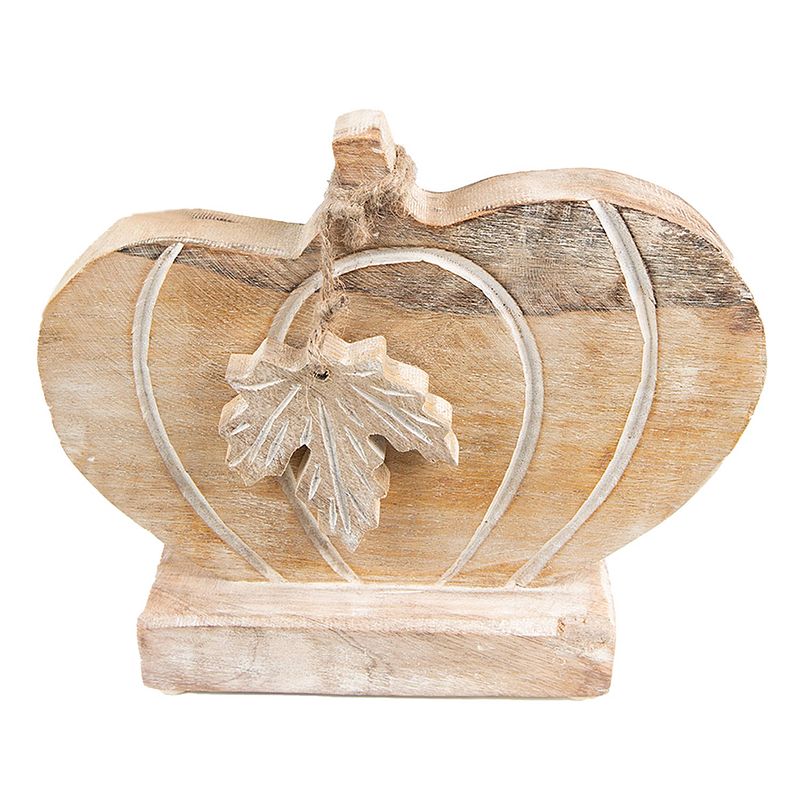 Foto van Clayre & eef decoratie pompoen 20*6*17 cm bruin wit hout decoratief figuur decoratieve accessoires woonaccessoires