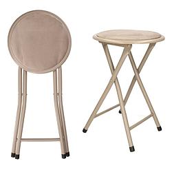 Foto van Set van 2x bijzet krukje/stoel - opvouwbaar - beige - d30 x h45 cm - krukjes