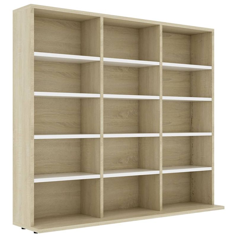 Foto van Vidaxl cd-kast 102x23x89,5 cm spaanplaat wit en sonoma eikenkleurig