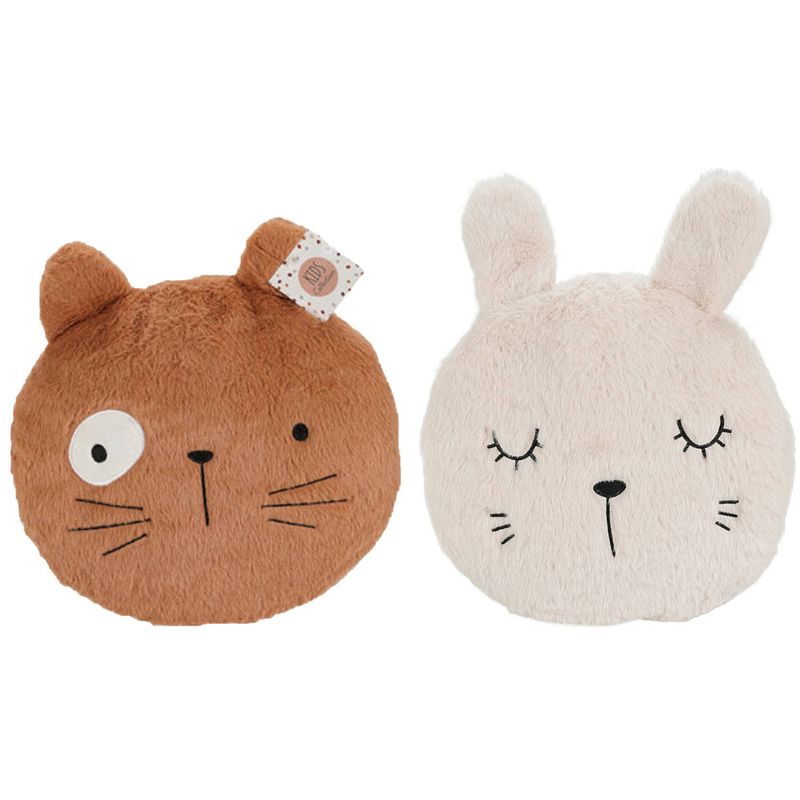 Foto van Dieren sierkussens - set 2x - kinderkamer - konijn/kat - 30 cm - polyester - sierkussens