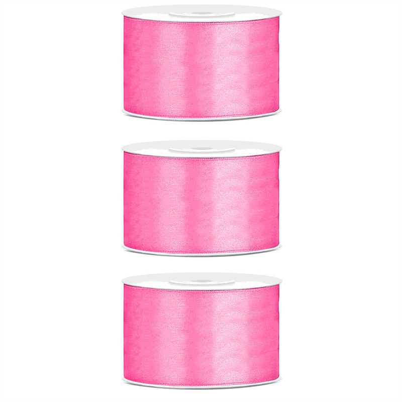 Foto van 3x hobby/decoratie roze satijnen sierlinten 3,8 cm/38 mm x 25 meter - cadeaulinten