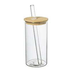 Foto van Bubble tea/ijskoffie cup - glas/bamboe - 600 ml