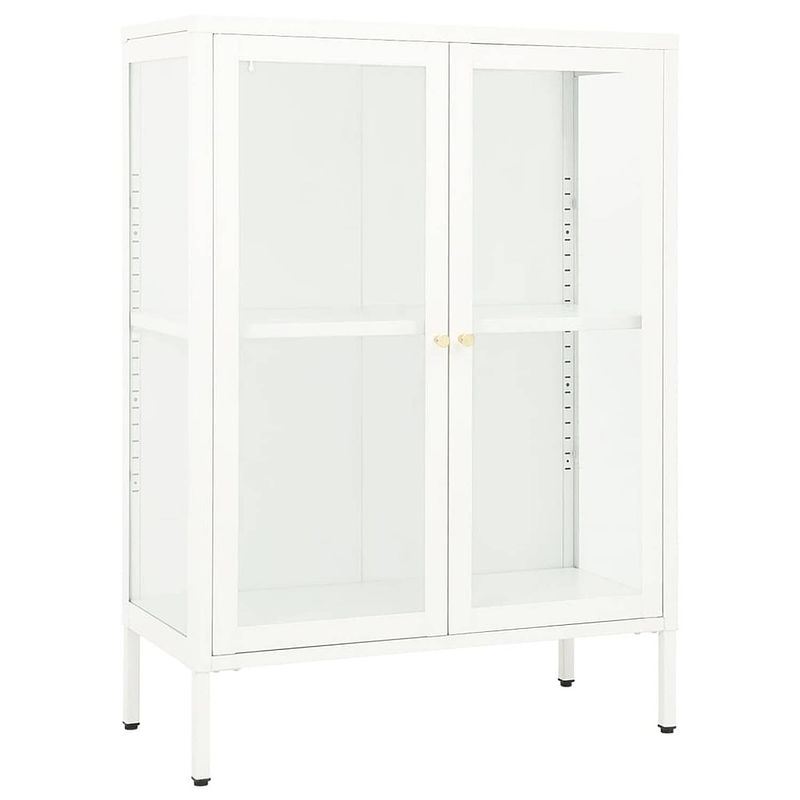 Foto van Vidaxl dressoir 75x35x105 cm staal en glas wit