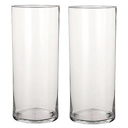 Foto van 2x ronde glazen cilinder vaas/vazen transparant 48 cm lang - vazen