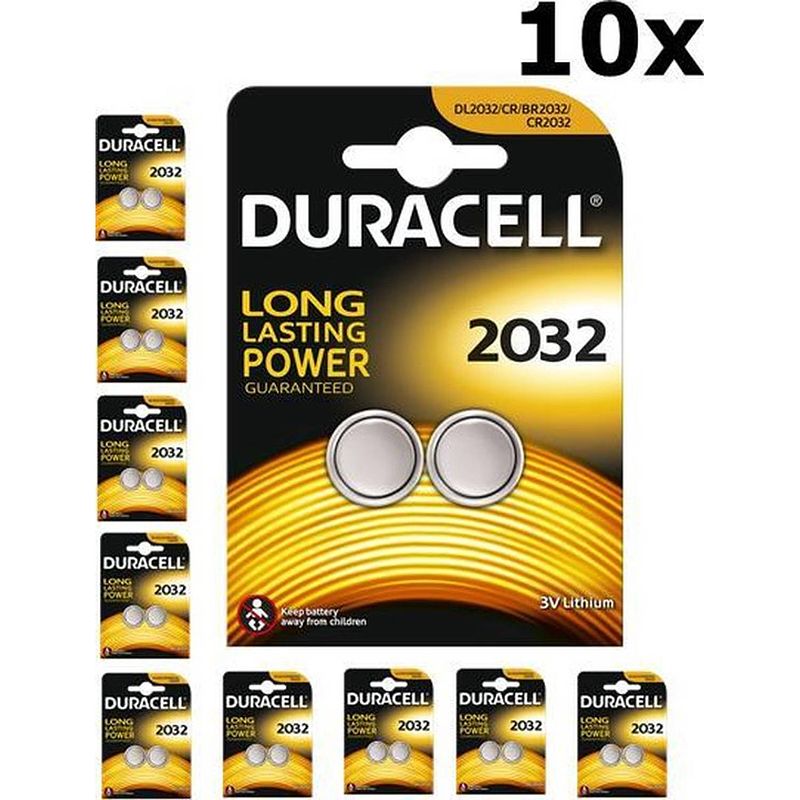 Foto van Duracell cr2032 knoopcel batterijen - 10 blisters a 2 stuks - 20 stuks