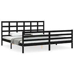 Foto van The living store bedframe - massief grenenhout - multiplex lattenbodem - zwart - 205.5 x 205.5 x 100 cm - geschikt voor