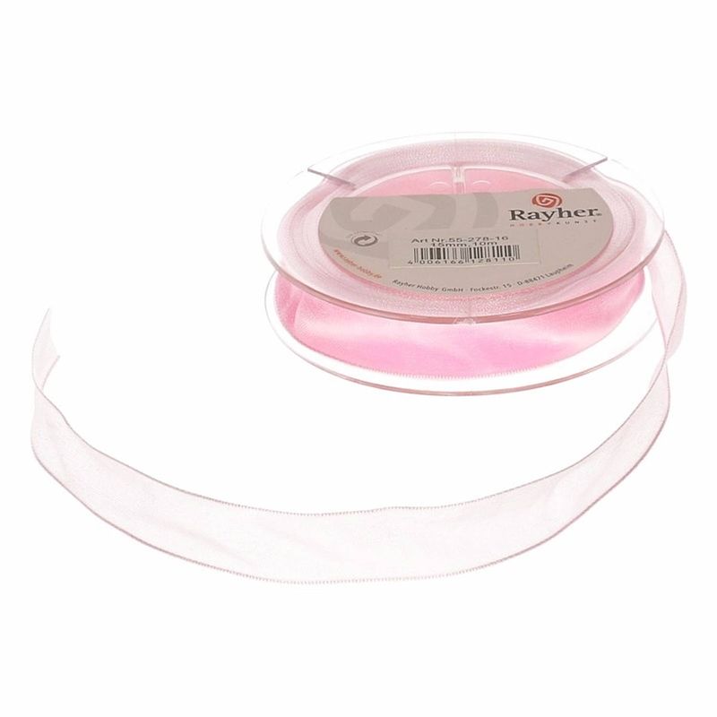 Foto van 1x hobby/decoratie roze organza sierlint 1,5 cm/15 mm x 10 meter - cadeaulinten