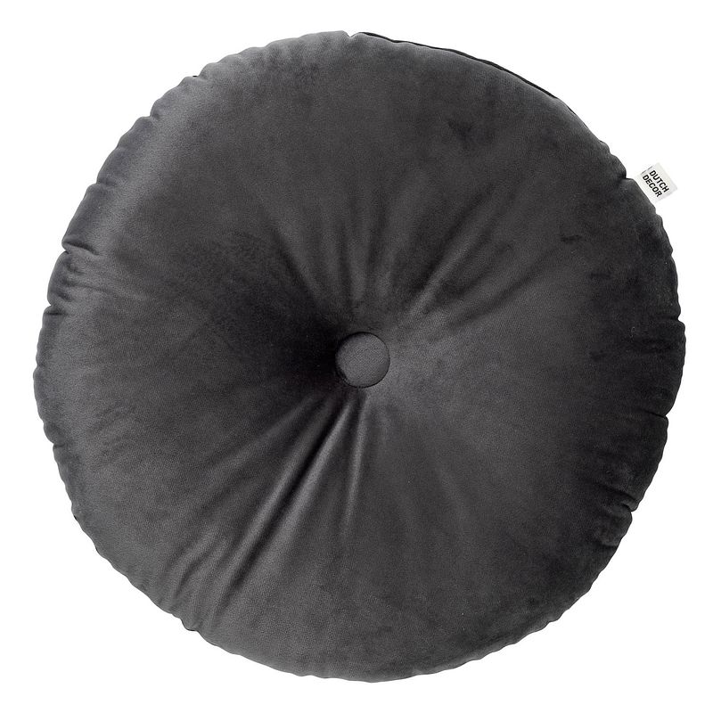 Foto van Dutch decor olly - sierkussen rond velvet charcoal gray 40 cm - grijs - grijs