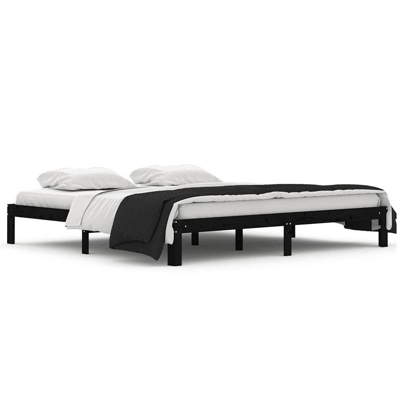 Foto van The living store houten bedframe - zwart - 203.5 x 203.5 x 30 cm - massief grenenhout - multiplex lattenbodem