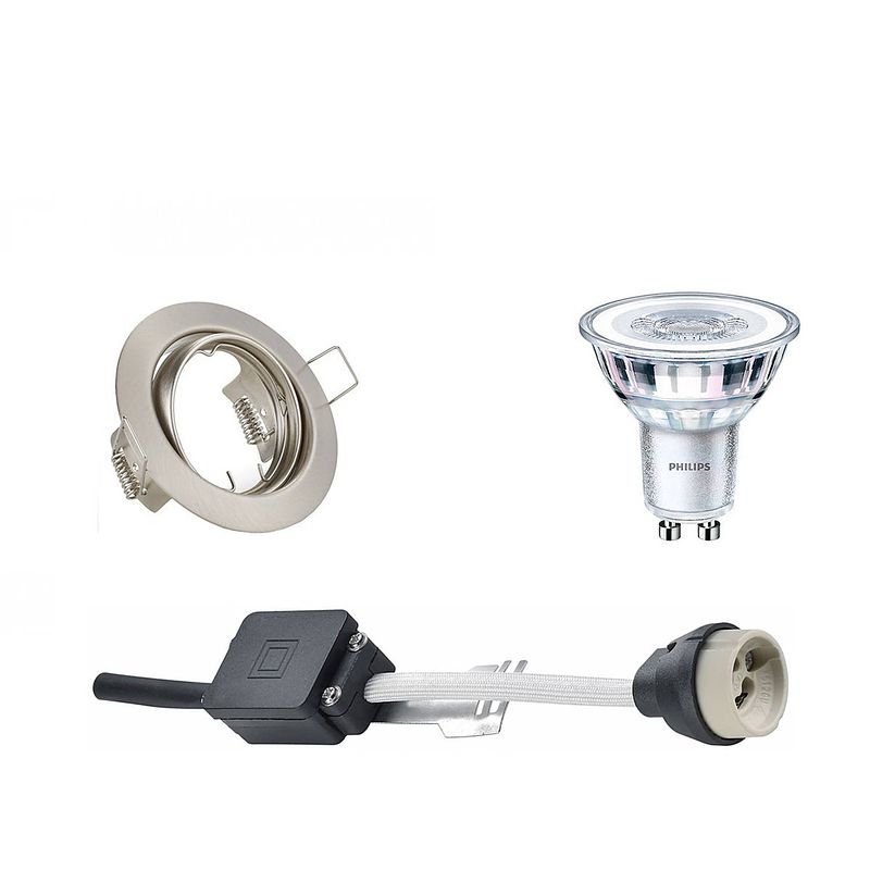 Foto van Led spot set - gu10 fitting - inbouw rond - mat nikkel - kantelbaar ø83mm - philips - corepro 827 36d - 4.6w - warm wit