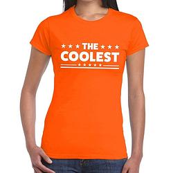 Foto van The coolest tekst t-shirt oranje dames - dames shirt the coolest - oranje kleding l