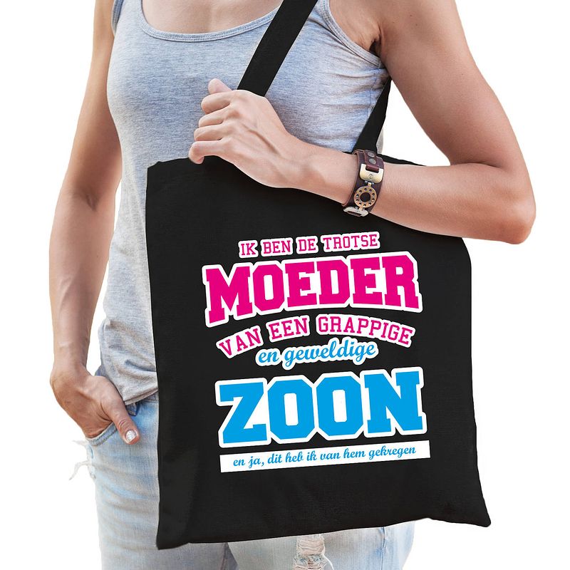 Foto van Trotse moeder van geweldige zoon cadeau tas zwart voor dames - feest boodschappentassen