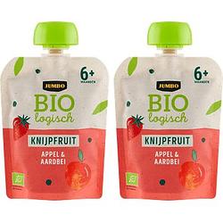 Foto van Jumbo biologisch knijpfruit appel & aardbei 6+ maanden 2 x 90g