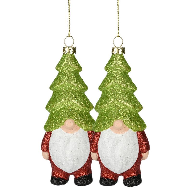 Foto van Christmas decoration kersthanger gnome/kabouter - 2x - kunststof - 12,5 cm - kersthangers