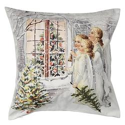 Foto van Clayre & eef kussenhoes 45*45 cm wit polyester vierkant kinderen sierkussenhoes kussen hoes wit sierkussenhoes kussen