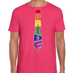 Foto van Bellatio decorations gay pride shirt - pride stropdas - regenboog - heren - roze s - feestshirts
