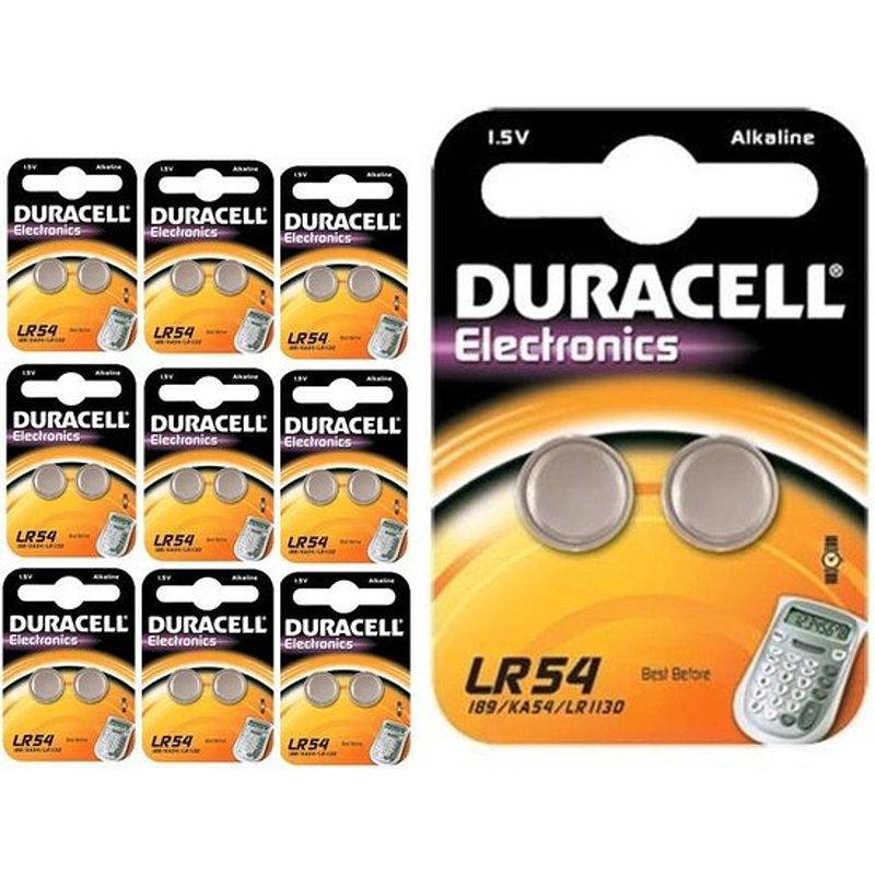 Foto van 20 stuks (10 blisters a 2st) - duracell g10 / lr54 / 189 / ag10 alkaline knoopcel batterij