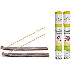 Foto van Ibergarden citronella wierrook sticks - met houder/plankje - 80x sticks - 32 cm - geurkaarsen