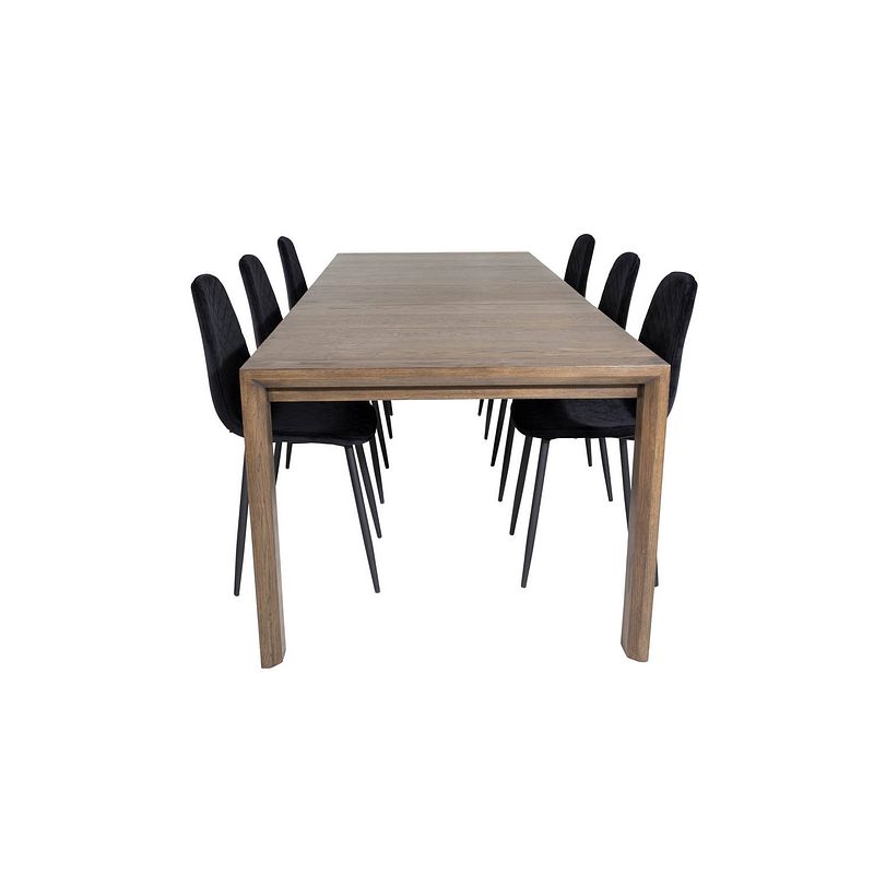 Foto van Slideros eethoek eetkamertafel uitschuifbare tafel lengte cm 170 / 250 rokerig eik en 6 polar diamond eetkamerstal