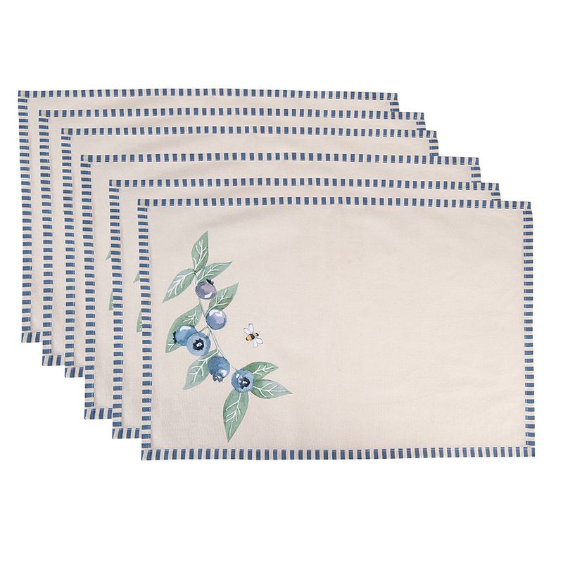 Foto van Haes deco - set van 6 placemats - 48x33 cm - 100% katoen - blueberry fields