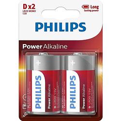 Foto van 20 stuks (10 blisters a 2 st) philips power alkaline d batterijen