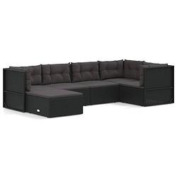 Foto van Vidaxl 6-delige loungeset met kussens poly rattan zwart